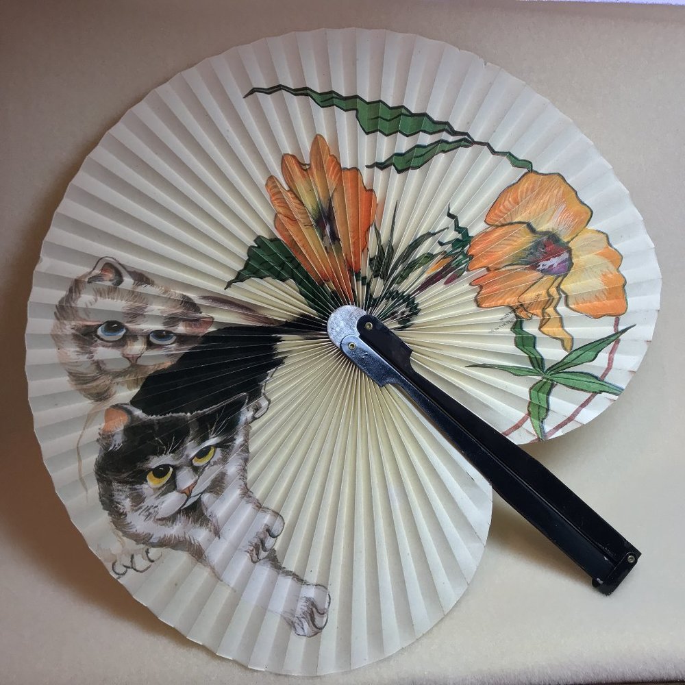 Vintage Paper Folding Cat Fan